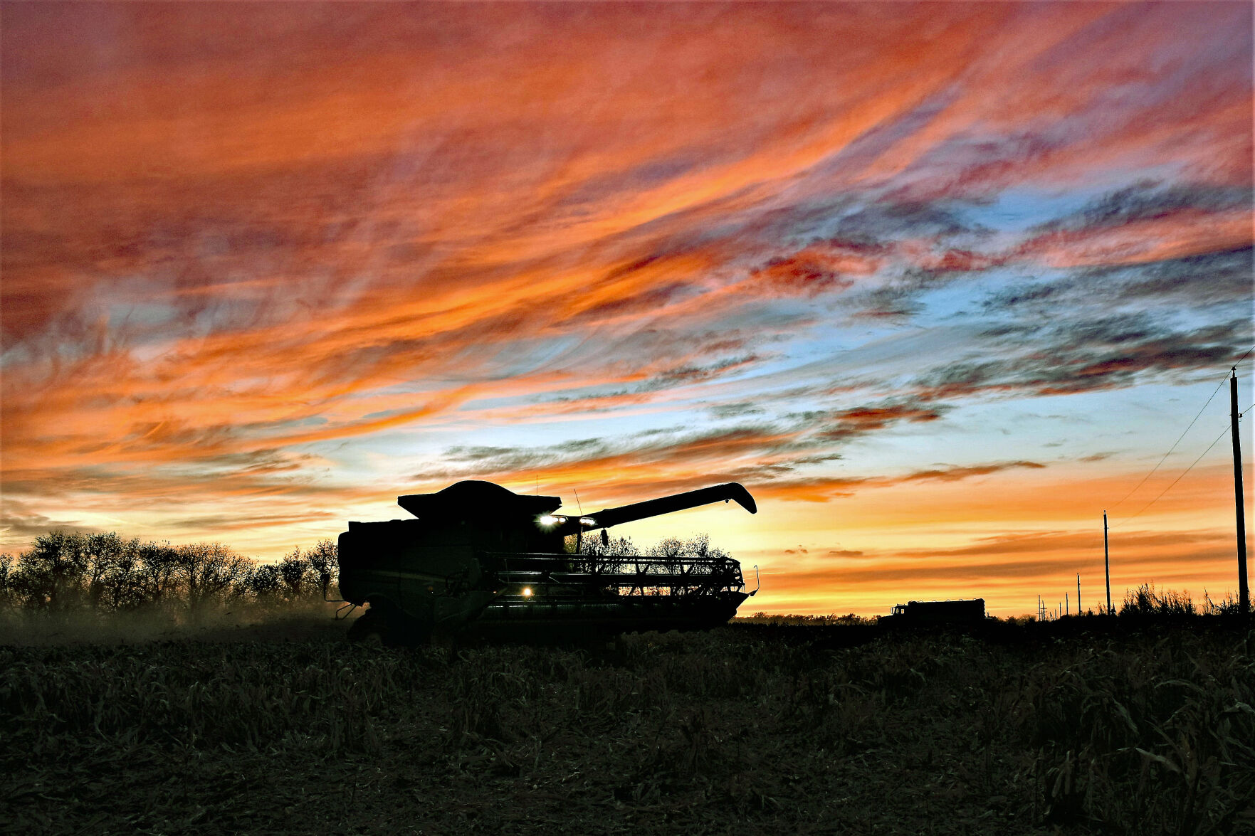 Harvest at sunset (Photo: Kathy Anderson, Jamestown, Kansas.)