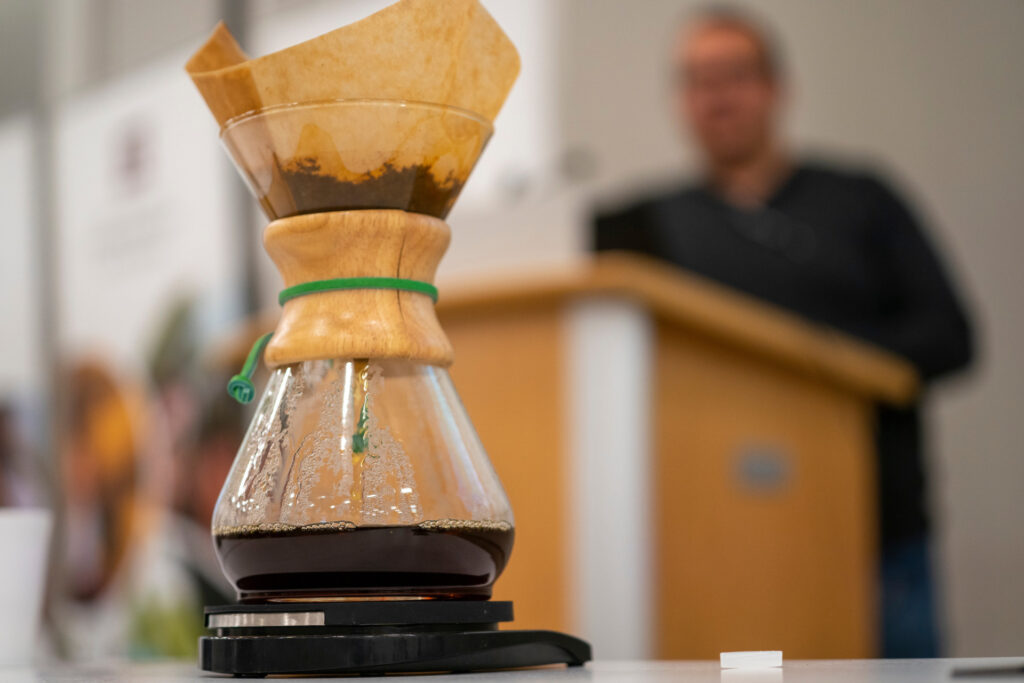 A Chemex brew method requires a coarser grind similar to a French press and use of a thicker filter for flavor extraction. (Photo by Michael Miller, Texas A&M AgriLife.)