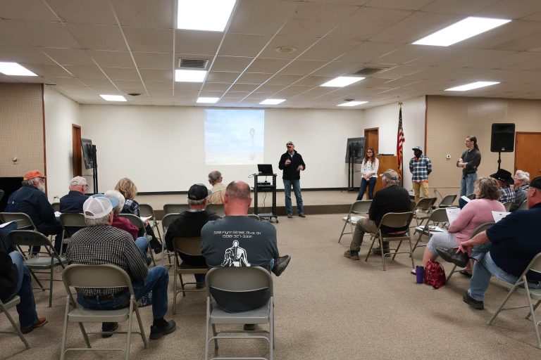 Kevin Wagner, Oklahoma Water Resources Center director, talks to well owners during the 2022 Oklahoma Well Owner Network Program. The 2023-24 program has kicked off, and coordinators are seeking out communities that need help with well water testing. (Photo by OSU Agriculture.)