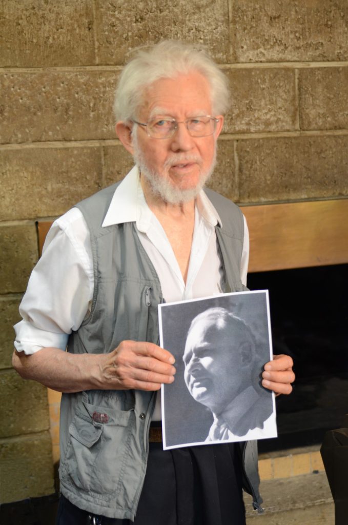 Jackson Tiffany, son of E. M. Tiffany, author of the FFA Creed, holds a portrait of his father. Up until 2014, Jackson had never given an on-camera interview about his father’s impact on the FFA association. (Courtesy photo by Bayli Hyde.) 