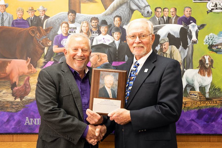 Kansas State department of animal science head Mike Day (at left) and distinguished alumnus Dr. Bob Smith, DVM. (Courtesy photo.)