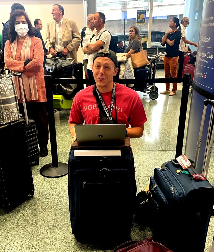Airport delays or layovers can provide an oppotunity to catch up on work, while laptops, tablets and smart phones can provide welcome distractions. (Texas A&M AgriLife photo)
