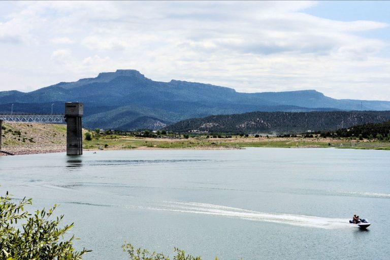 Trinidad Lake State Park flanked by Fishers Peak in Trinidad. (Photo courtesy of Bill Vogrin, Colorado Parks and Wildlife.)