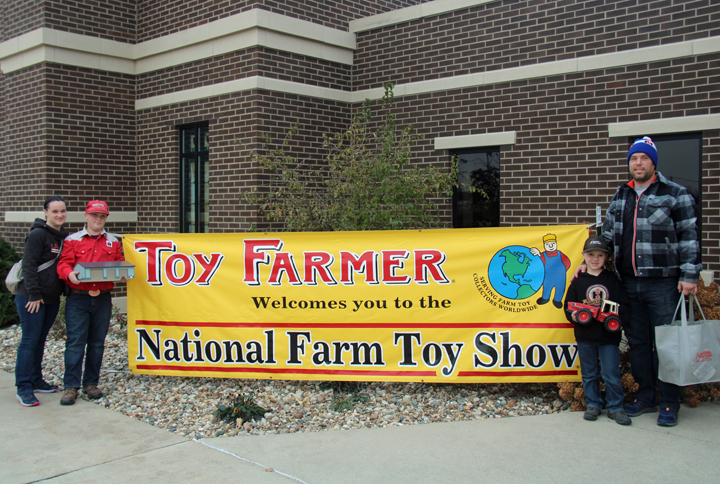 The Buechel Family of Kaukauna, Wisconsin visited the National Farm Toy Show for the first time. Family members are from l/r: Nancy, Weston, Colt, and Kevin. Kevin is a farmer and a Krone sales representative for a local dealer. On their first day’s hunt they were successful in locating special items for their collections. (Photo courtesy of Toy Farmer Publications.)