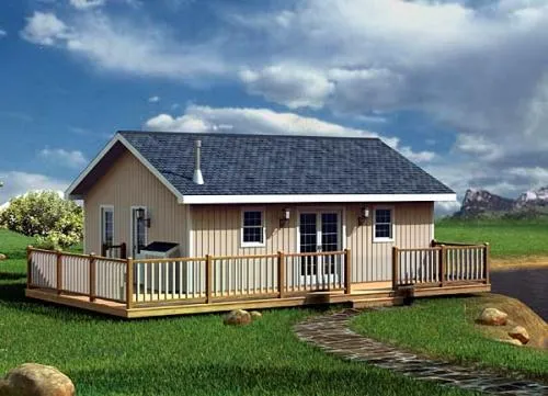 Two-bedroom, one-bath single family home with a wrap-around porch. (Photo courtesy of MonsterHousePlans.com.)