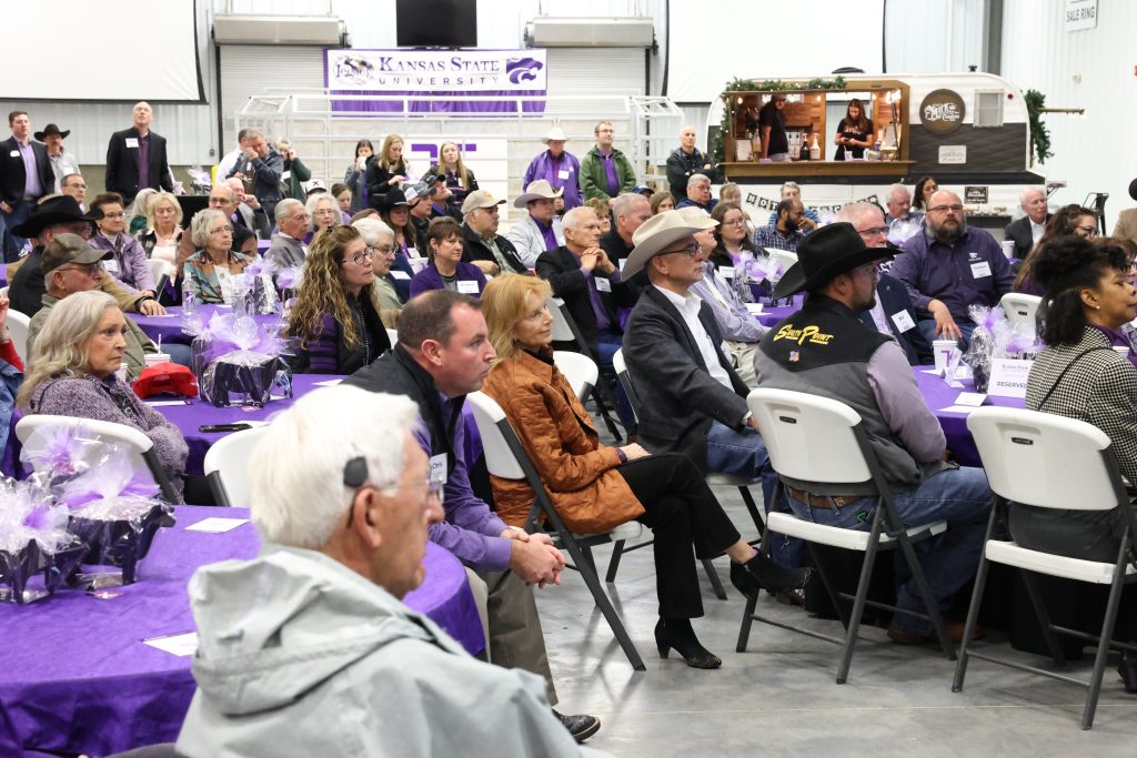 A full crowd of alumni, faculty and friends of the Kansas State University gathered at the Stanley Stout Center to celebrate breaking ground on the new Bilbrey Family Event Center. (Photo by Bill Spiegel.)