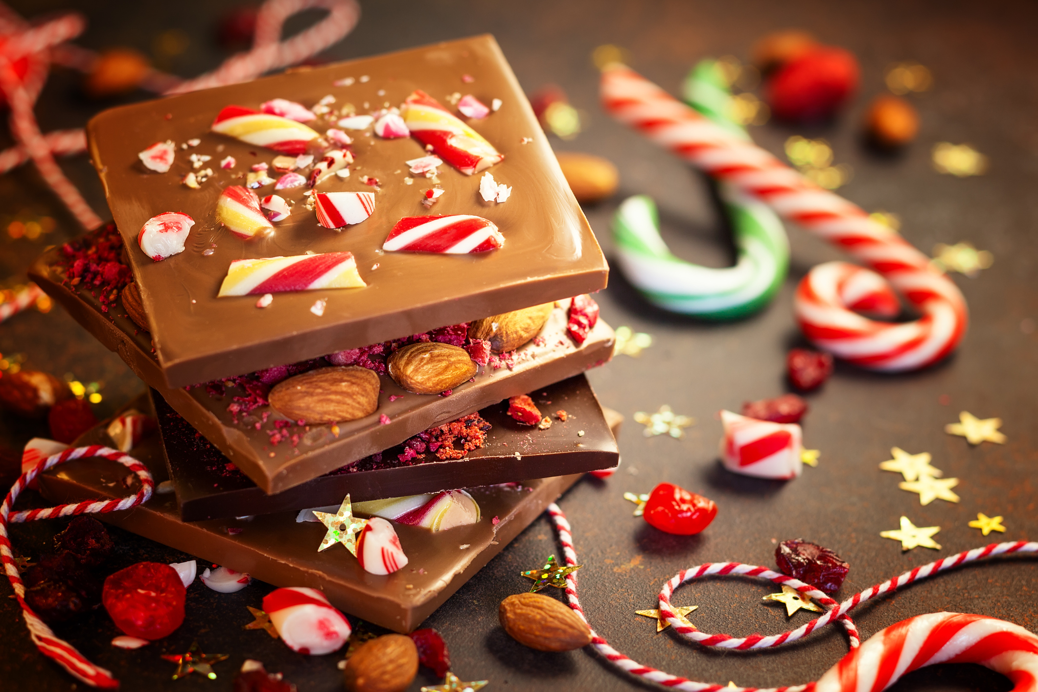 Christmas chocolate bark with peppermint, dried berries and nuts. (Photo: iStock - Sarsmis)