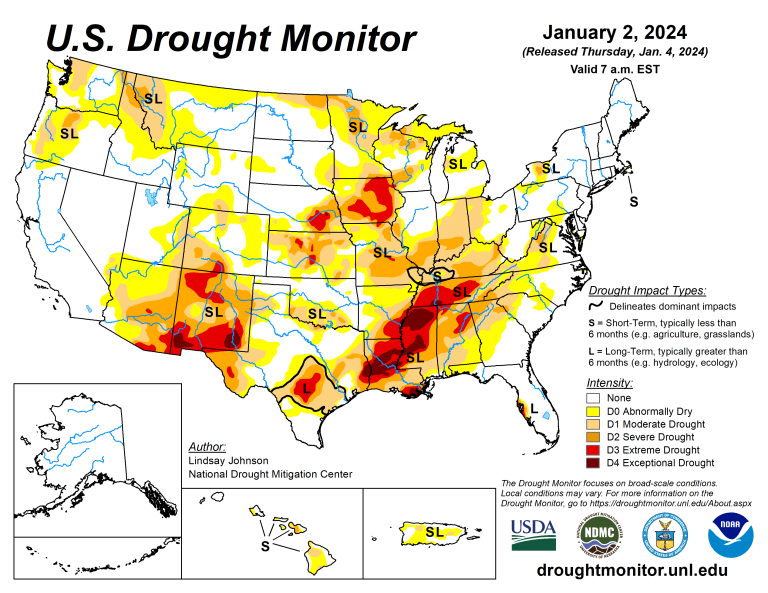 The U.S. Drought Monitor is jointly produced by the National Drought Mitigation Center at the University of Nebraska-Lincoln, the U.S. Department of Agriculture and the National Oceanic Atmospheric Administration. (Map courtesy of NDMC.)