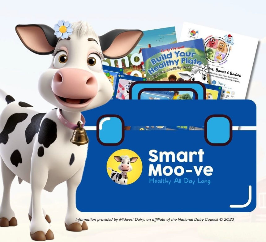 Smart Moo-ve's mascot Carly the cow. (Illustration courtesy of Midwest Dairy.)