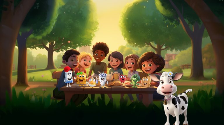 Smart Moo-ve picnic scene. (Illustration courtesy of Midwest Dairy.)