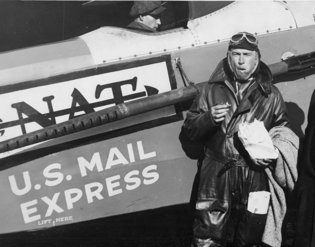 Will Rogers prepares for air mail plane ride in 1928. (Photo courtesy Will Rogers Memorial Museum.)