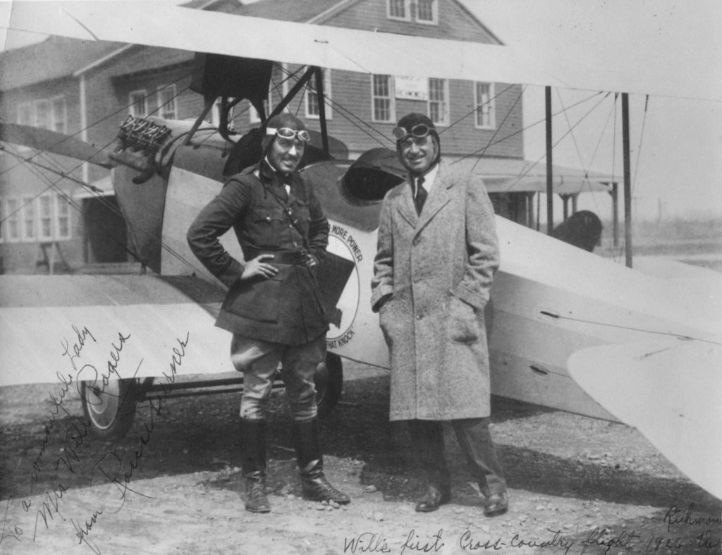 Pilot Roscoe Turner (left) and Will Rogers (right) in Richmond, Virginia, at the start of a 1926 cross-country flight. (Photo courtesy Will Rogers Memorial Museum.)