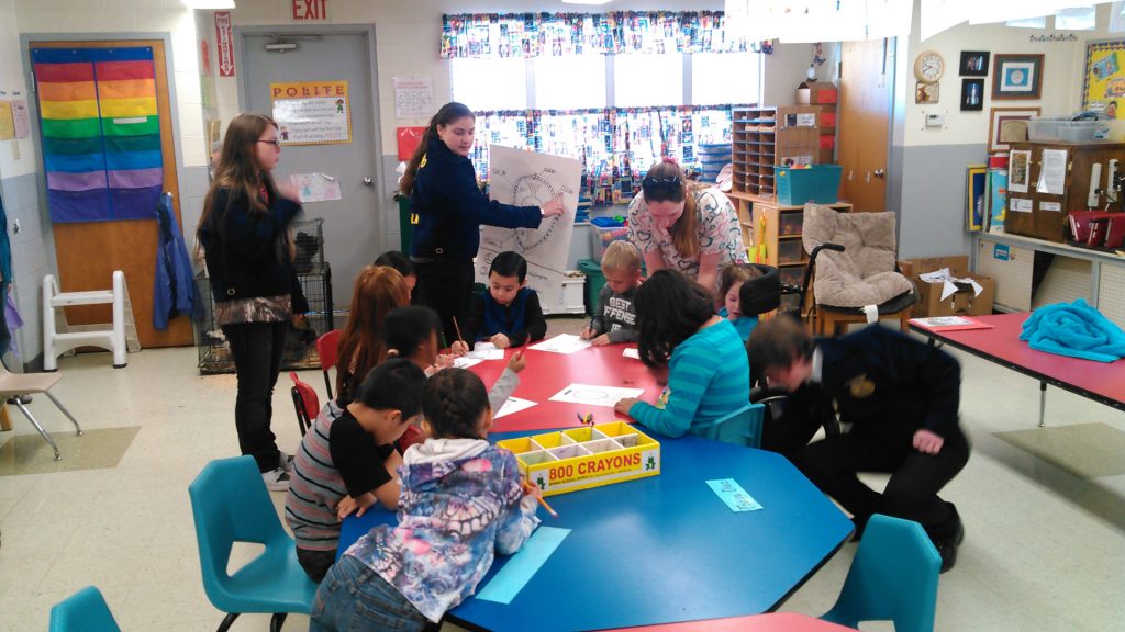 FFA members teaching an Ag in the Classroom unit on poultry at the elementary school. (Courtesy photo.)