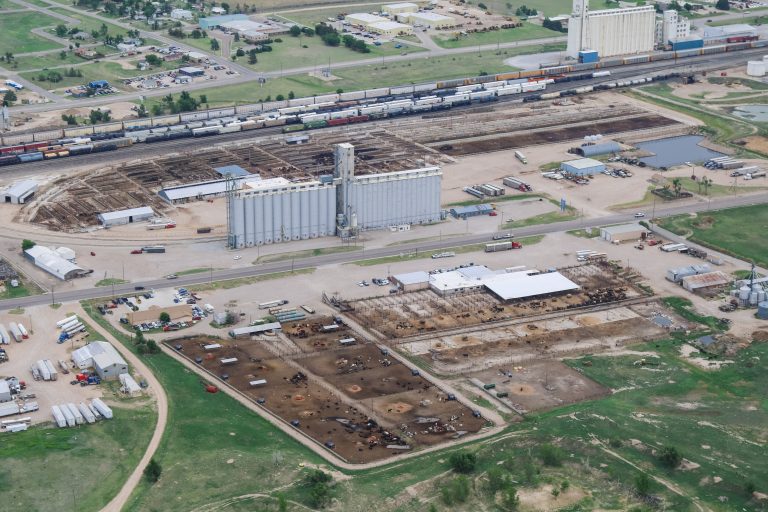 Sale barns in Dodge City. Southwestern Livestock in the foreground with Winter Livestock Auction in the background. (Journal photo by Kylene Scott.)