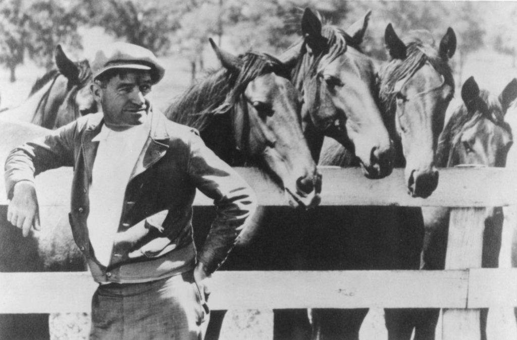 Will Rogers on "In Old Kentucky" movie set, 20th Century Fox lot in 1935. (Photo courtesy Will Rogers Memorial Museum.)
