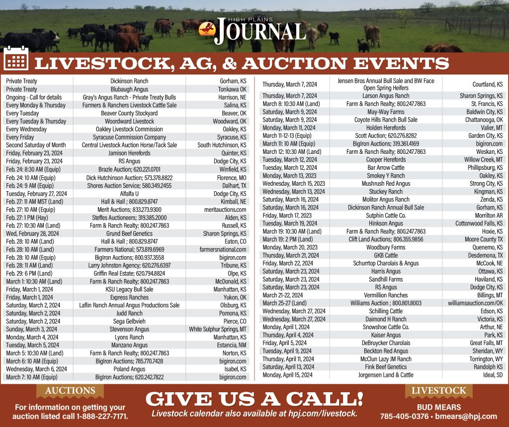 Livestock and Auction Calendar February 23 2024