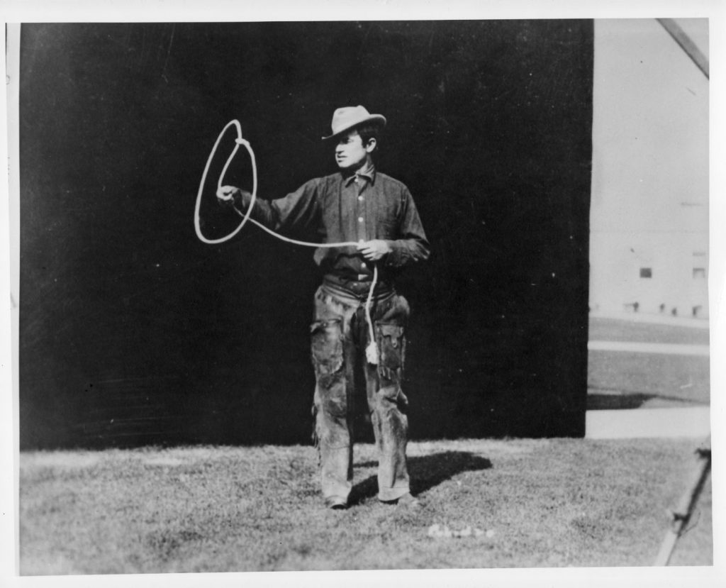 Will Rogers roping in vaudeville. (Photo courtesy Will Rogers Memorial Museum.)