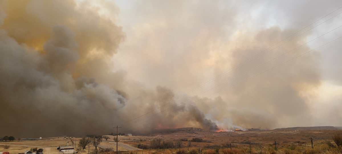 Smoke shows from the Canadian River Bottom Fire in Roberts County on March 29, 2022 (Texas A&M Forest Service photo)
