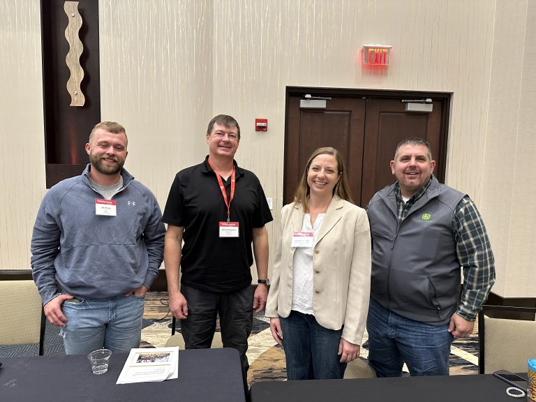 Users of John Deere’s See and Spray Technology spoke during a panel discussion at KATCON 2024. They are: Abe Wiebe, Vulgamore Family Farms, Scott City; Dietrich Kastens, Kastens Farms, Atwood; Sarah Lancaster, KSU Extension, Manhattan; and Brian Ganske, product and systems specialist, John Deere. (Photo by Bill Spiegel.)