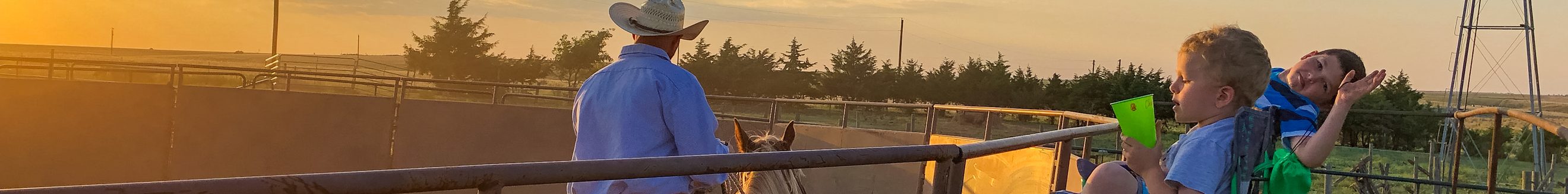 My boys watch their Dad ride a horse on a summer evening in 2018. They're too distracted to get anything from his sessions. (Journal photo by Kylene Scott.)