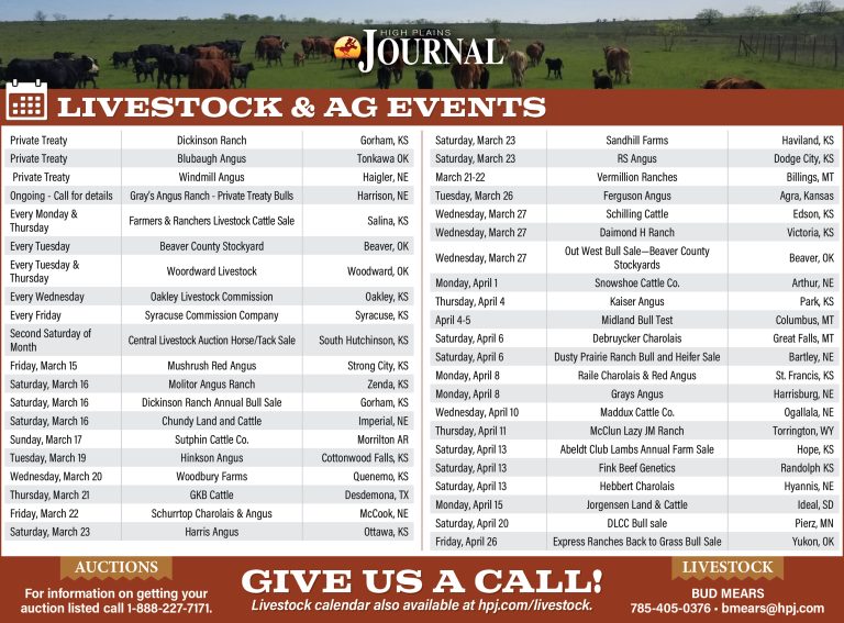 Livestock Calendar March 22 2024 High Plains Journal