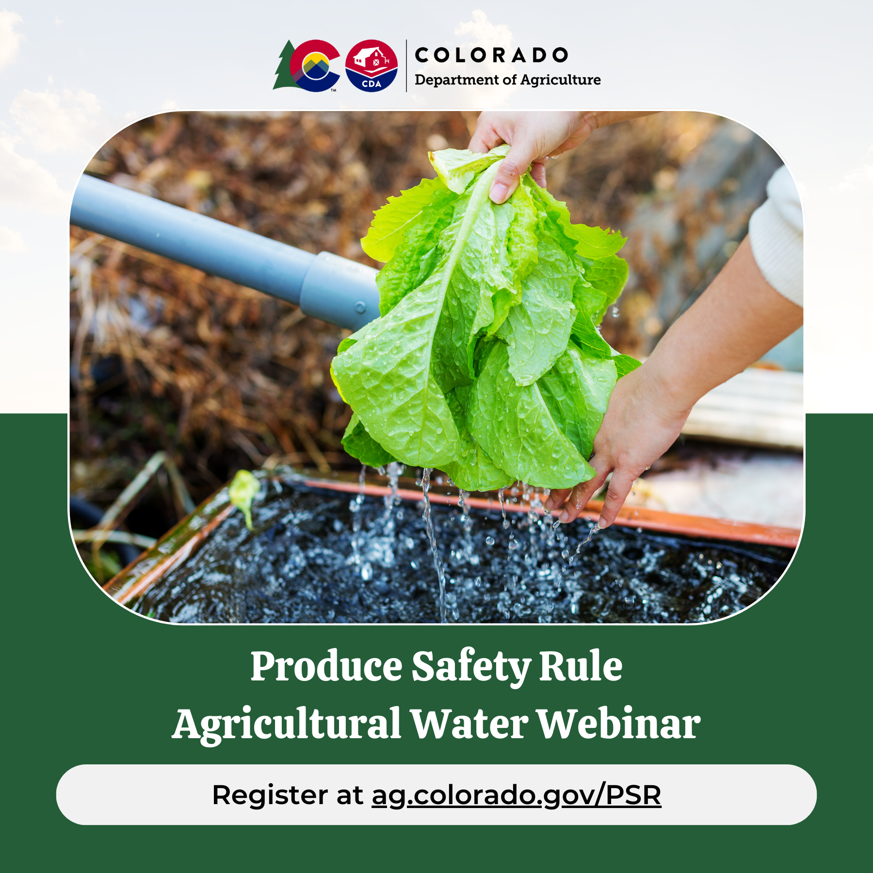 Produce Safety Rule Agricultural Water Webinar offered, March 20.