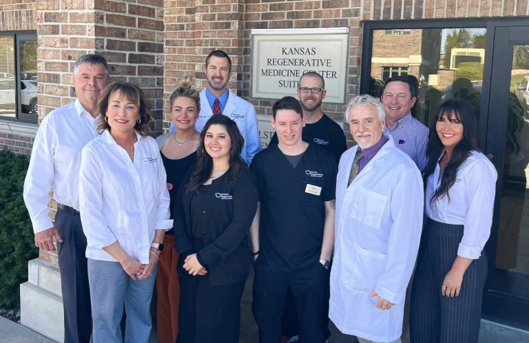 Kansas Regenerative Medicine Center staff poses for a photo after marking 10 years of helping people of all ages. (Courtesy photo.)