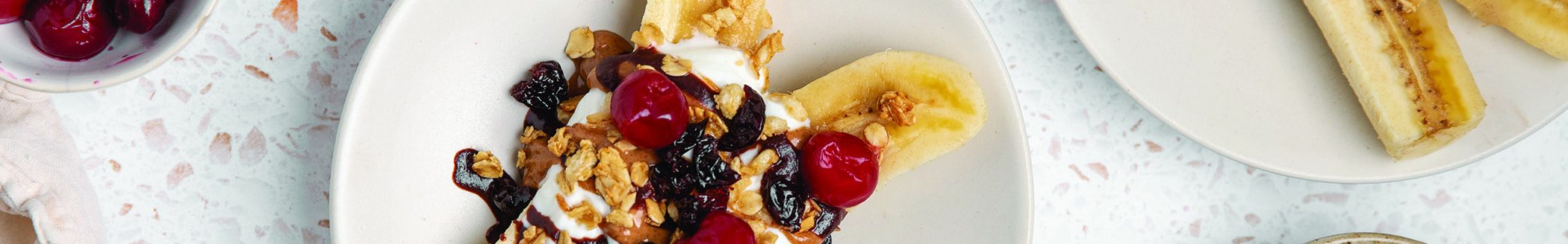 Tart Cherry Superfood Banana Splits. Find more recipes at www.choosecherries.com. (Photo courtesy of Family Features.)