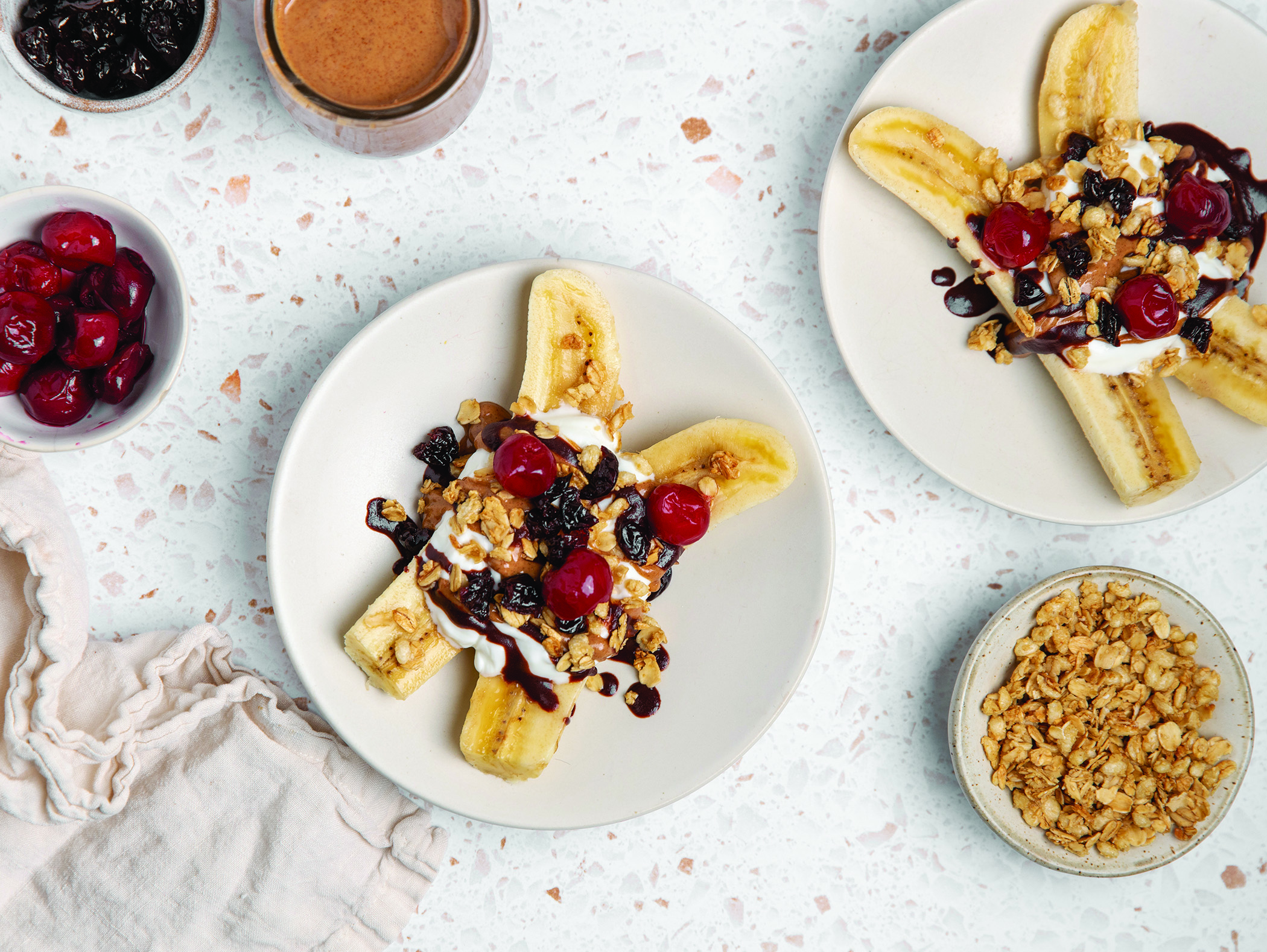Tart Cherry Superfood Banana Splits. Find more recipes at www.choosecherries.com. (Photo courtesy of Family Features.)