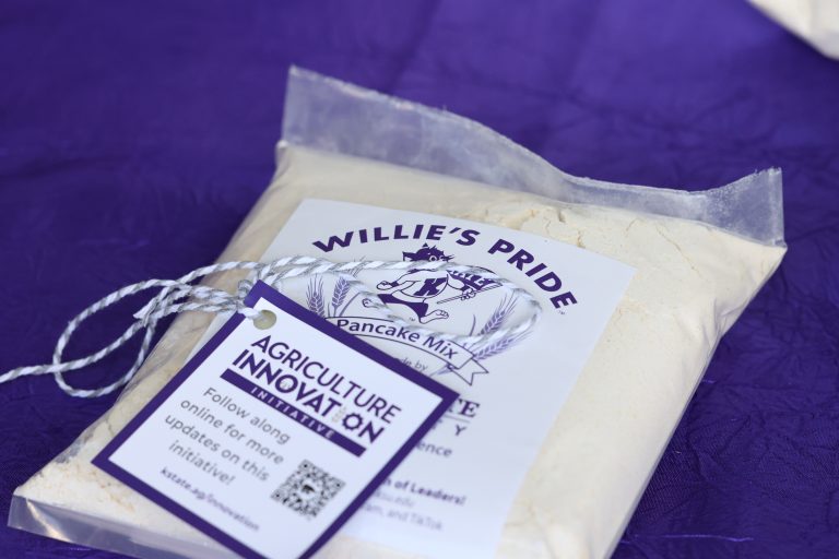 Attendees at the Global Center for Grain and Food Innovation groundbreaking were given flour and pancake mix from K-State’s Milling Science Club.