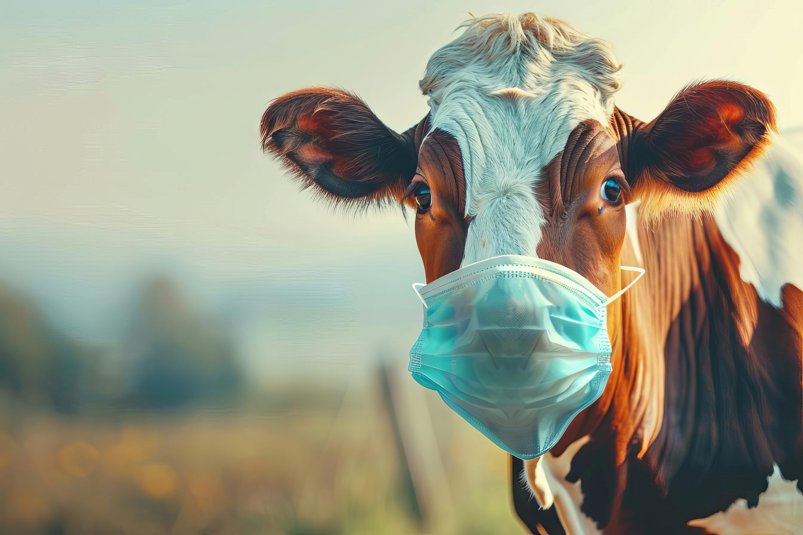 cow wearing face mask concept of animal virus transmission to humans-digital illustration(AdobeStock)
