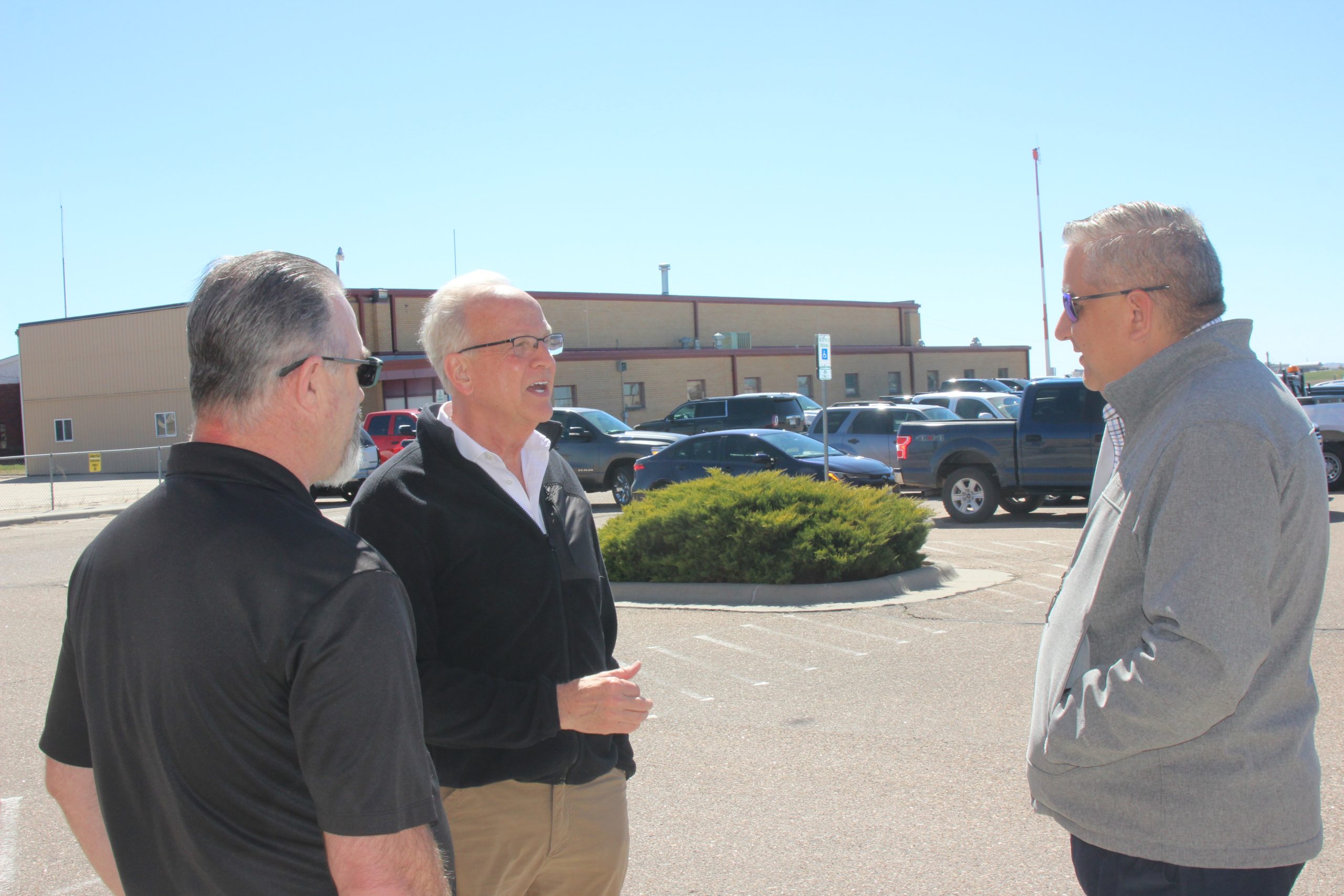 U.S. Sen. Jerry Moran (center) is pictured above during an April tour of the Dodge City airport with Public Works Director Corey Keller and City Manager Nick Hernandez. (Journal photo by Dave Bergmeier.)