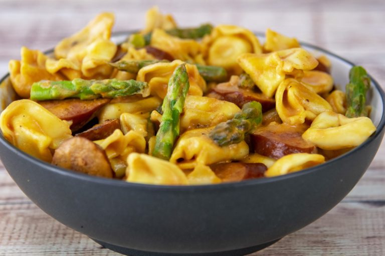Creamy Tomato Smoked Sausage and Asparagus Tortellini. (Photo courtesy of Family Features.)