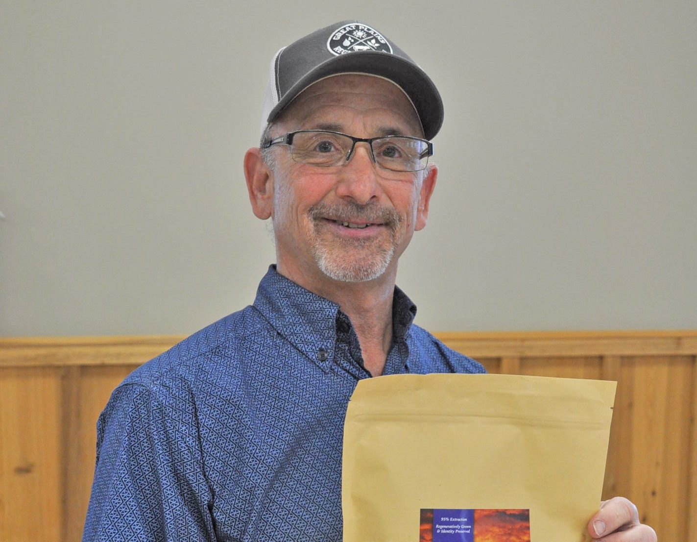 Steve DeWitt’s Willow Creek Farms Pantry product line includes stoneground flour made from Oklahoma State University wheat varieties Butler’s Gold and Big Country, as well as a pancake and waffle mix. (Photo Candace Krebs)