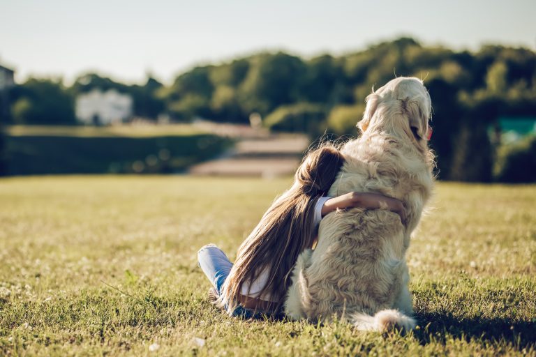 Little girl is having fun with golden retriever on a green grass. (Photo: iStock - Vasyl Dolmatov)