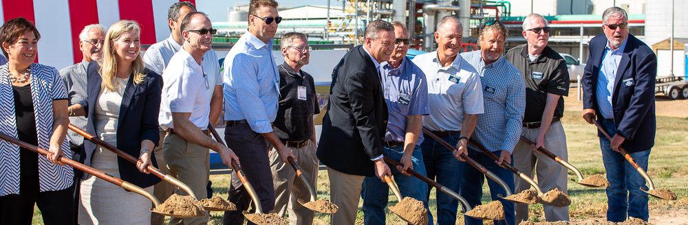 Ceremonial breaking of the ground at the SAFFiRE Renewables Biofuel pilot plant ceremony Aug. 28 in Liberal, Kansas. (Journal photo by Kylene Scott.)