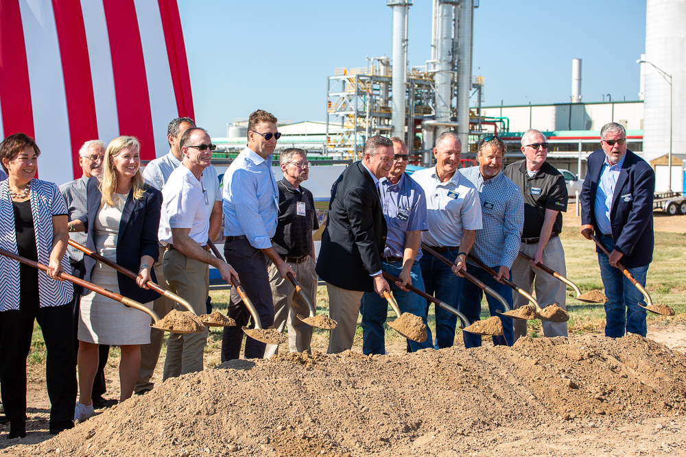 Ceremonial breaking of the ground at the SAFFiRE Renewables Biofuel pilot plant ceremony Aug. 28 in Liberal, Kansas. (Journal photo by Kylene Scott.)