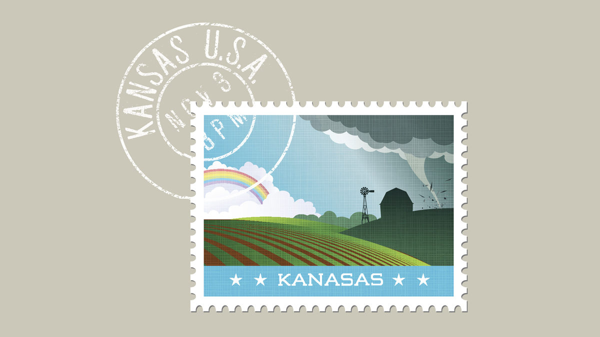 Kansas stamp and postmark (Image: iStock - 271221)