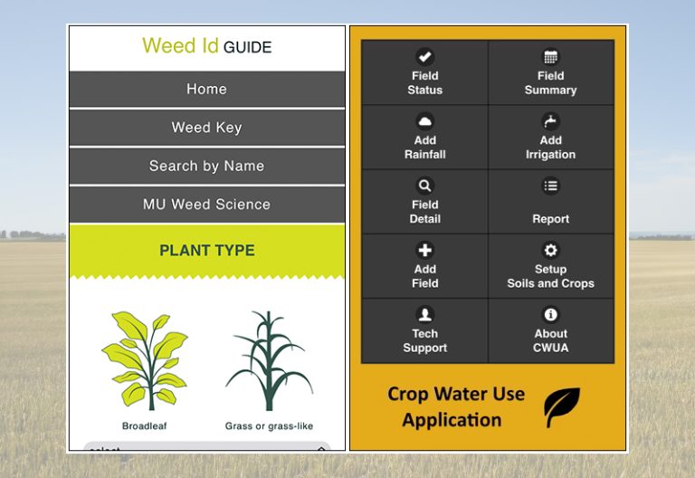 MU farm apps include Weed ID and Crop Water Use Application. (Courtesy of University of Missouri Extension)
