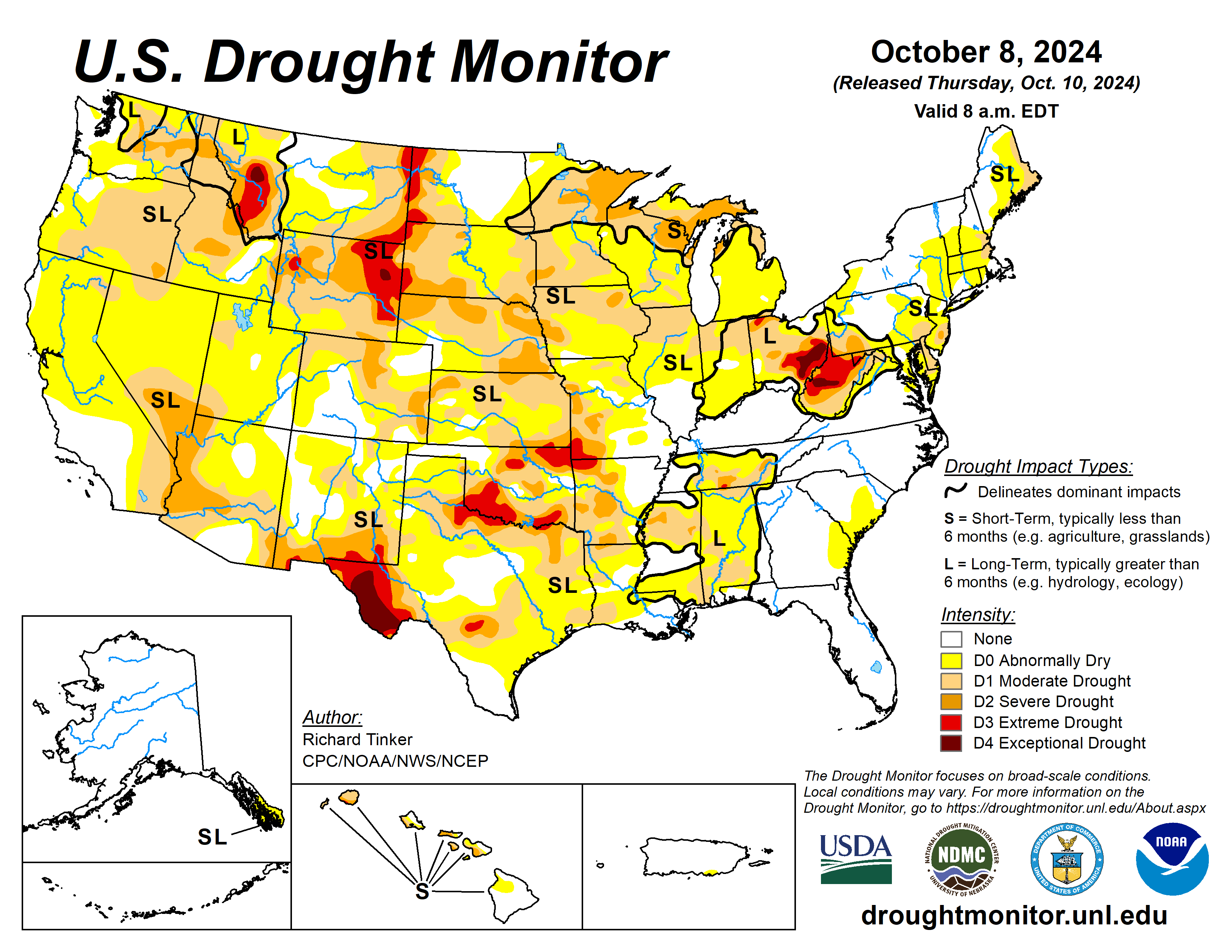 The U.S. Drought Monitor is jointly produced by the National Drought Mitigation Center at the University of Nebraska-Lincoln, the U.S. Department of Agriculture and the National Oceanic Atmospheric Administration. (Map courtesy of NDMC.)