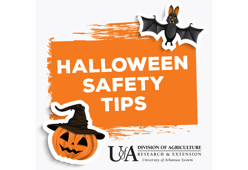 SAFE, SPOOKY FUN — Parents should plan safe trick-or-treating routes for their children and inspect all candy for anything unwrapped, spoiled or suspicious. For children with food allergies, include them in Halloween festivities by making the holiday about more than just candy. (UofA Division of Agriculture graphic.)