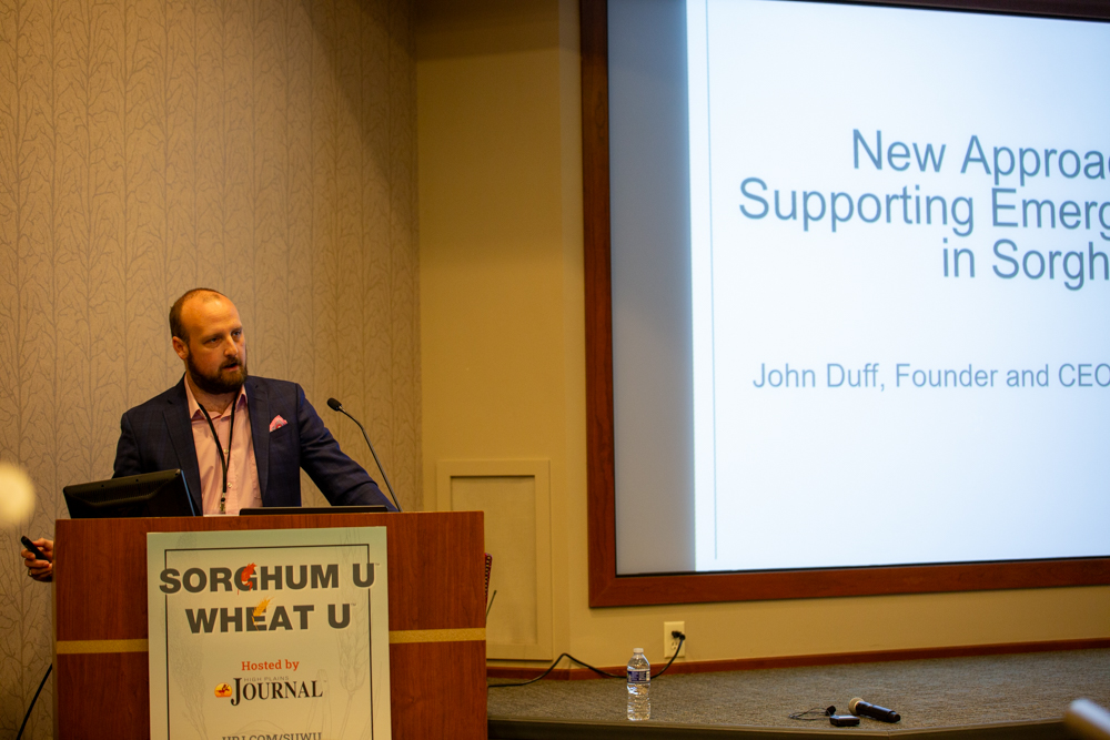 John Duff, founder and CEO , Sero Ag Strategies, discussed new approaches to supporting emerging markets in sorghum at Sorghum U/Wheat U in Wichita, Kansas, Aug. 13. (Journal photo by Kylene Scott.)