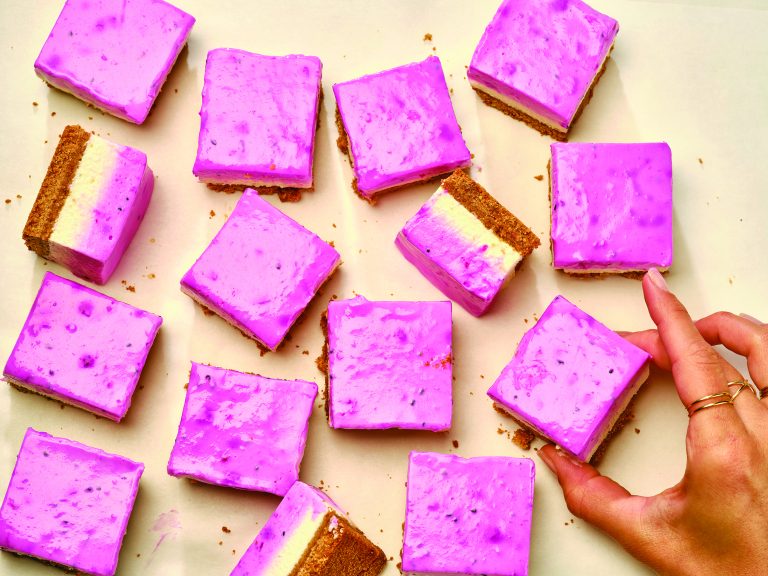 No Bake Dragon Fruit Cheesecake Bars. (Photo courtesy of Family Features.)