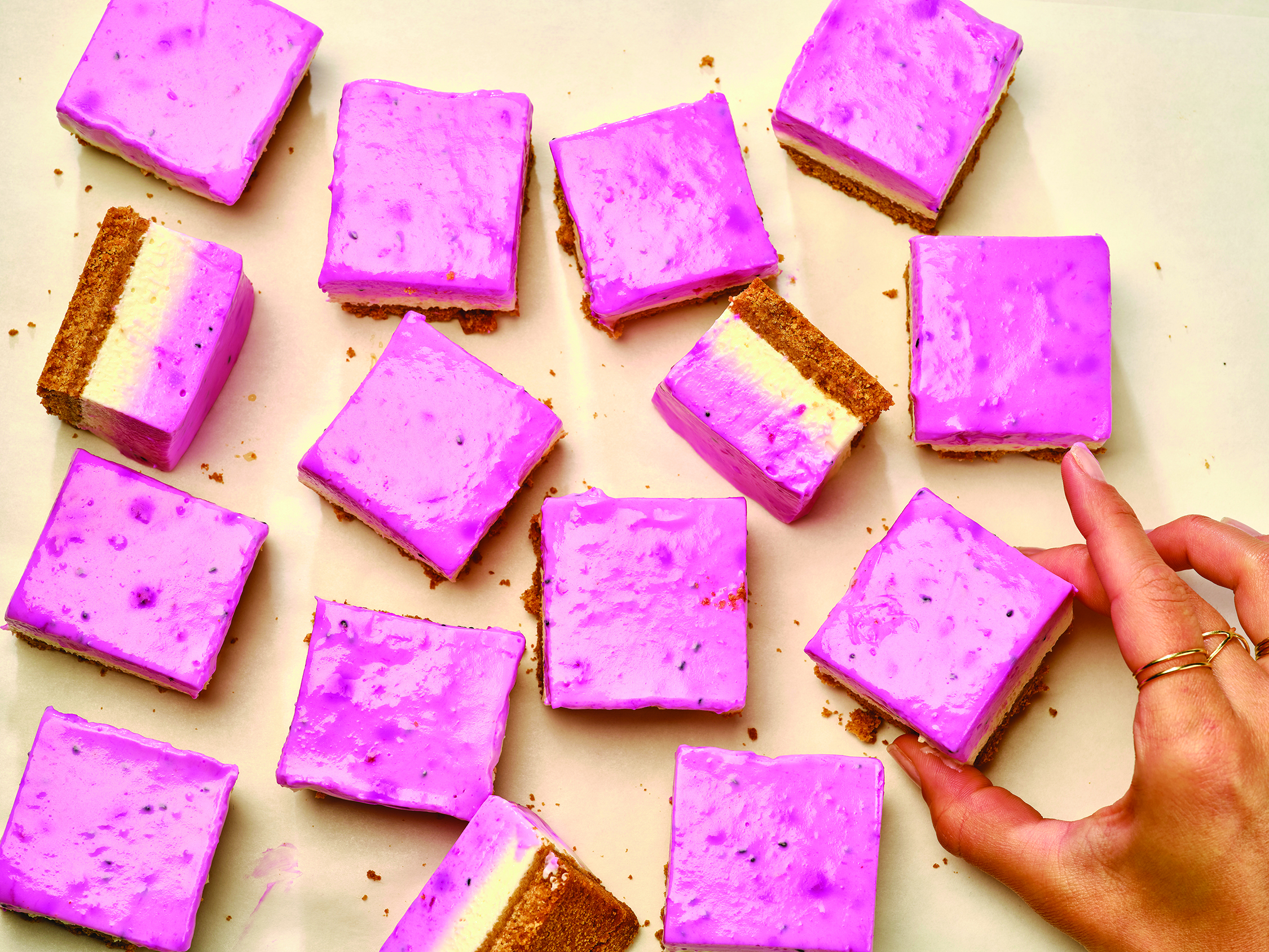 No Bake Dragon Fruit Cheesecake Bars. (Photo courtesy of Family Features.)