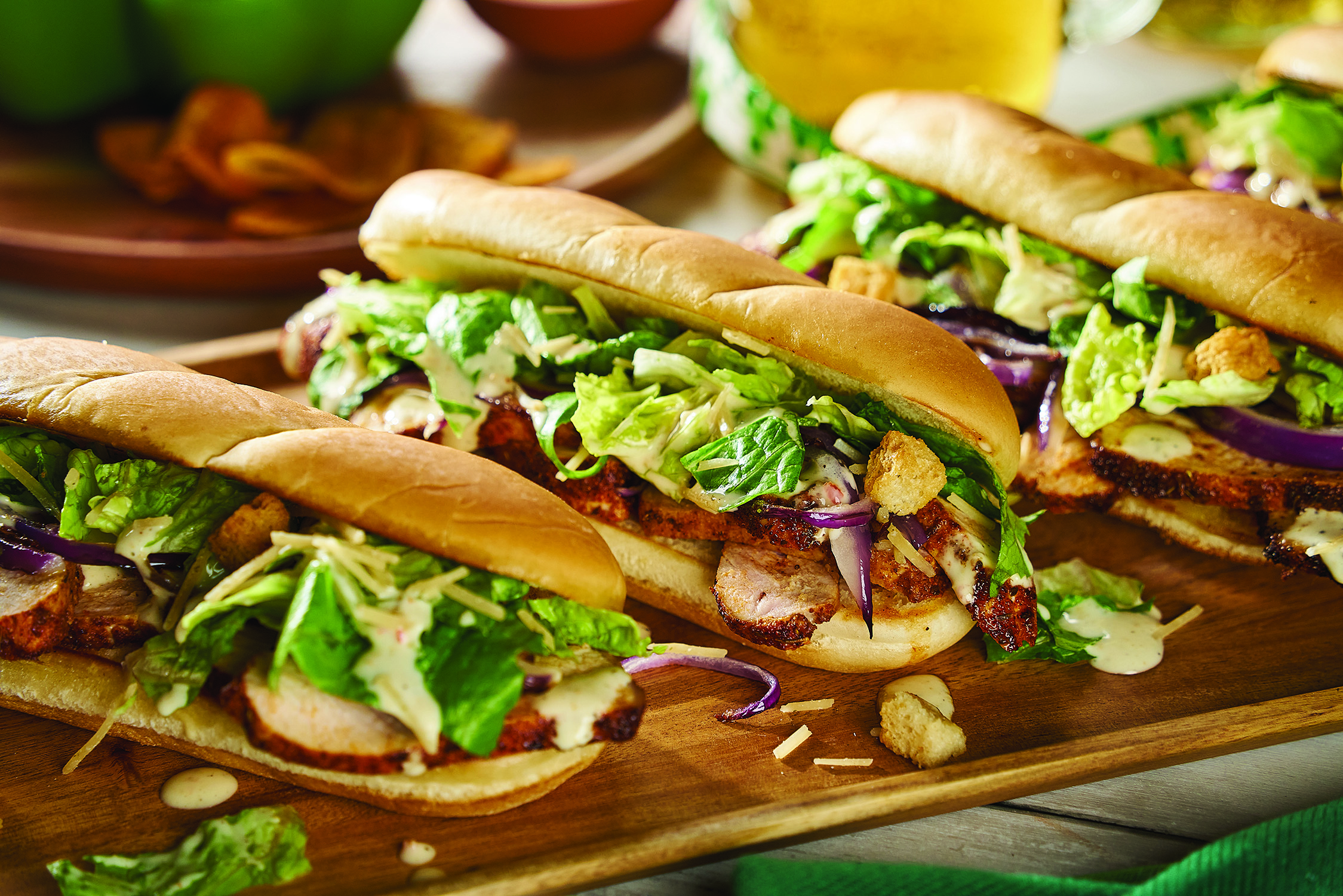 Creamy Truffle Caesar Pork Sandwiches. (Photo courtesy of Family Features.)