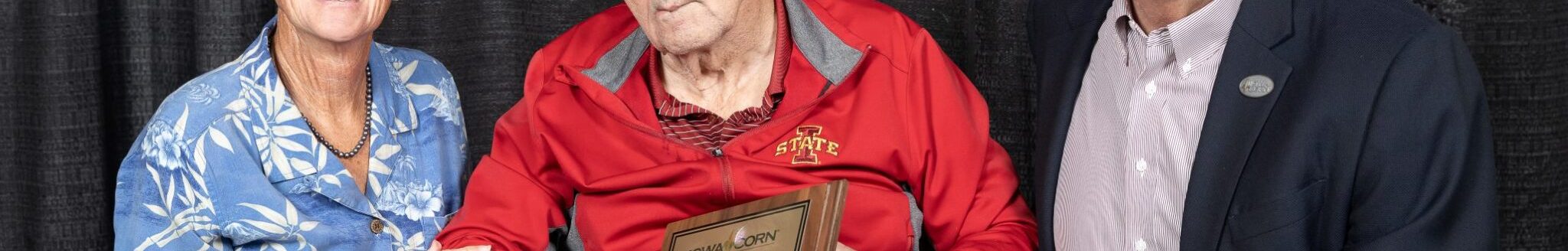 Iowa Corn honored Curt Jones with the 2024 Iowa Corn Walter Goeppinger Lifetime Achievement Award. Pictured are Jolene Riessen, Curt Jones and Stan Nelson (Photo: Iowa Corn)