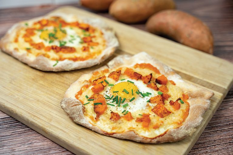 Individual Sweetpotato Breakfast Pizzas. (North Carolina Sweetpotato Commission)