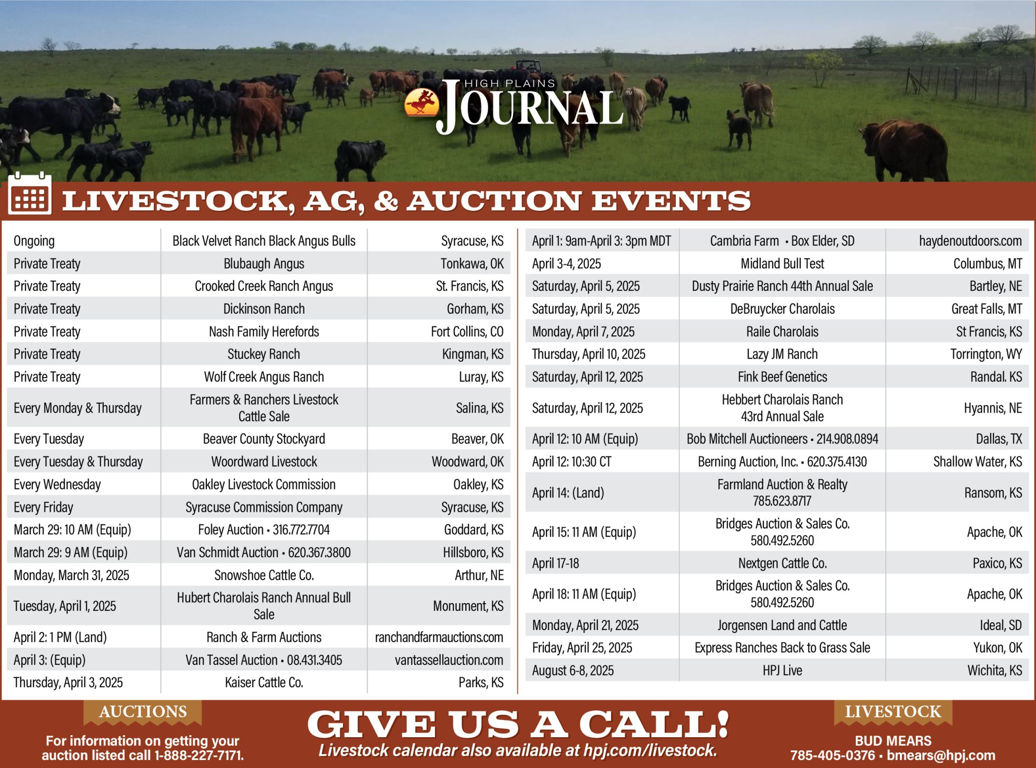 Livestock Calendar March 28 2025 - High Plains Journal