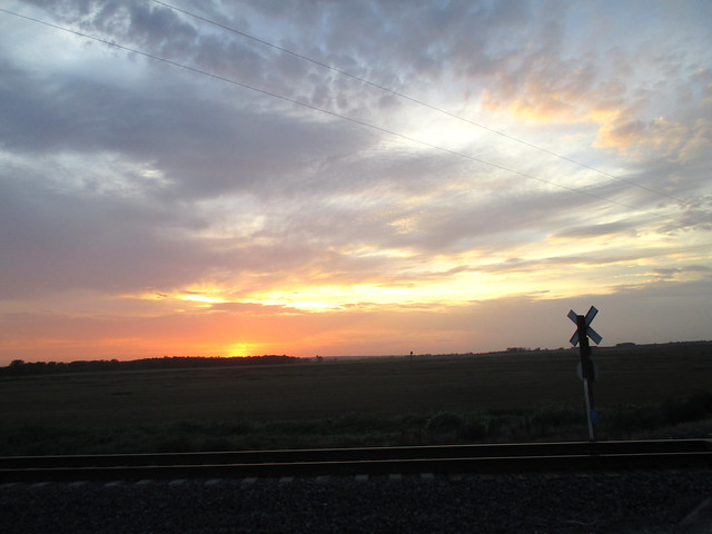 A view of the sunset by the tracks we cut by