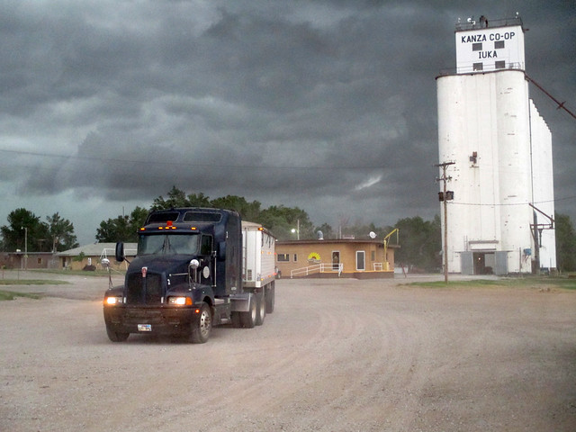 Parking the trucks at the Iuka elevator to avoid the mud